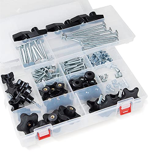 POWERTEC 71127 128 Piece Set T Track Knob Kit w/ 5 Star Knob, 1/4-20 Threaded bolts and Washers, T Track Accessories for Woodworking Jigs and Fixtures - size: Pack of 1, style: 128 pcs
