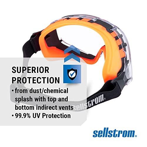 Sellstrom GM510 Anti-Fog Hard Coated Safety Goggles - ANSI Z87.1 | Anti-Scratch Clear Lens, Indirect Vents for Dust & Splash, For Cutting, Grinding, General Work, Woodwork, Construction, Lab
