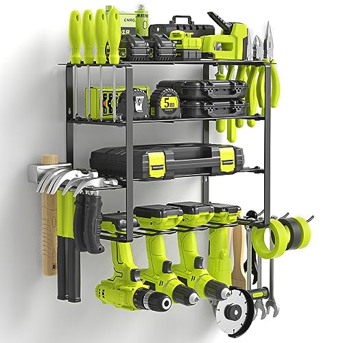SUNALLY Power Tool Organizer, 4 Drill Holder Wall Mount Tool Storage Rack - style: 4 Drill Holders G