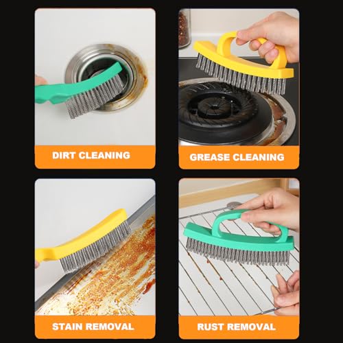 Wire Scratch Brush Set Heavy Duty Stainless Steel Wire Brushes Deeping Cleaing for Paint Removal Welding Slag Rust Solder Scale (Green, 2 pcs)