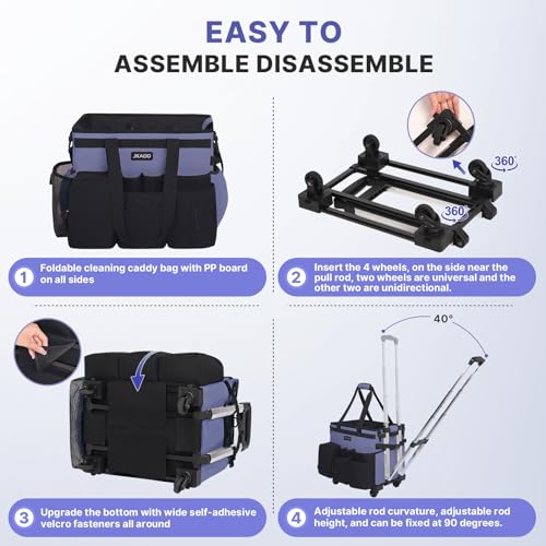 JKAOO Large Rolling Cleaning Caddy Bag with Detachable Trolley, Denim Blue - color: Denim Blue