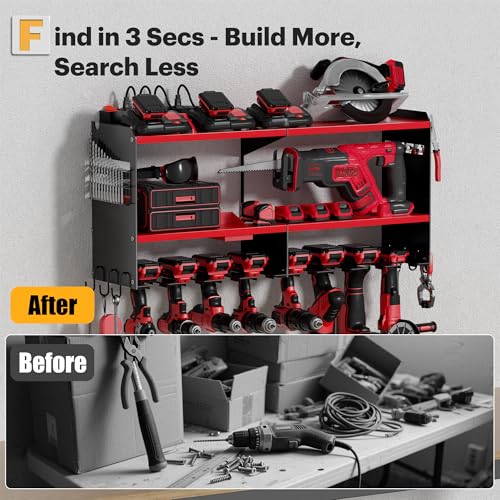 Spampur Power Tool Organizer Wall Mount with Charging Station - color: Red, size: 8 Slots