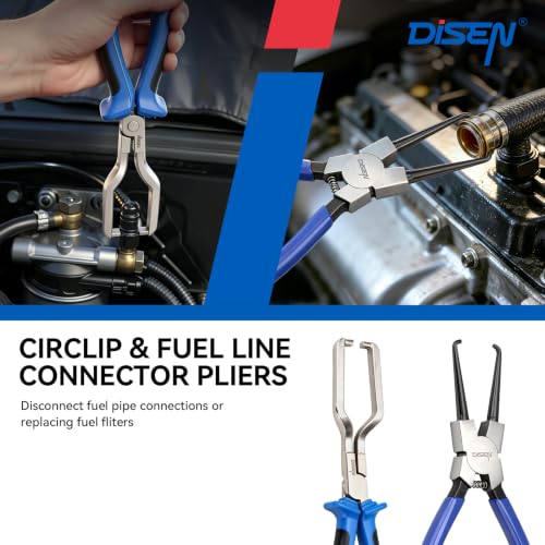 DISEN Automotive Electrical Disconnect Pliers Set 13PCS | Electrical Connector Removal Tool Kit for Car Harness, Fuel Line, Hose, Auto Radiator, with 2 Storage Bags, Blue