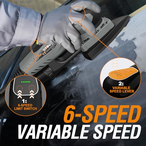 2-in-1 Detail Sander & Palm Sander, Brushless Electric Orbital Sander with 4000-10000 OPM, Dust Collection, 20PCS Sandpapers for Woodworking & Tight Spaces, Ergonomic Symmetrical Design