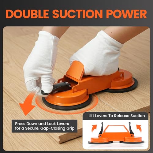 Floor Gap Fixer Tool Kit with Heavy Duty Rubber Mallet, Floor Dual Suction Cup Tool Upgrade 45° Striking Surface for Laminate, Hardwood, and Vinyl Floor (Orange)