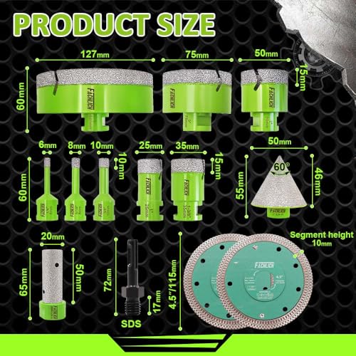 Tile Hole Saw Kit Diamond - (6-127mm Drill Bits+Finger Bit+Chamfer Bit+Adapter+Tile Blade) Diamond Hole Saw Kit - size: Kit6