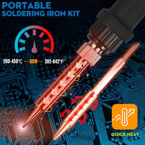 LDK 60W Soldering Iron Kit, 110V Soldering Iron Adjustable Temperature - color: Blue
