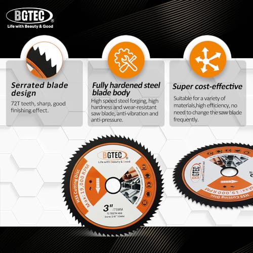 BGTEC 3 Cut Off Wheels 3/8 Arbor 4 Pieces, Wood and Metal Saw Blades - style: TCT+Wood+Metal