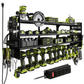 Power Tool Organizer Wall Mount, 12-Drill 4-Tier Charging Station, Black - color: Black