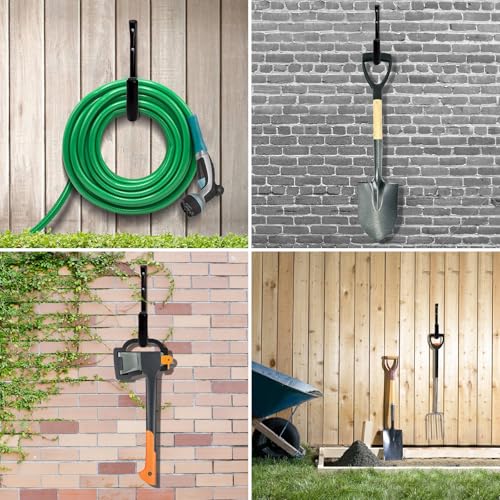 KURUI 10" Garage Organization Wall Hooks, 66 LB Heavy Duty Water Hose Holder for Hanging Ladder Extension Cord Garden Tool Cable, 4 Pcs, Black - size: 10''-4pcs