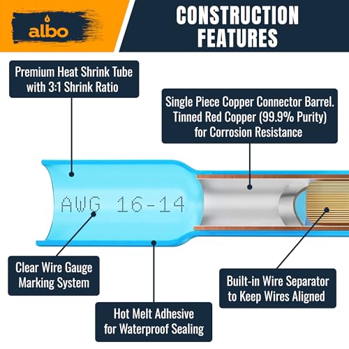 ALBO 200 Pcs Heat Shrink Butt Connectors for 26-10 AWG Electrical Wire - color: Butt 200Pcs Set 26-10 AWG
