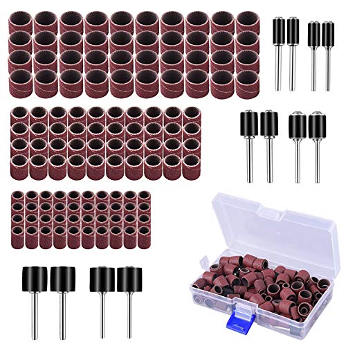 AUSTOR 132 Pieces Aluminum Oxide Sanding Drum Set with Free Box | Including 120 Pieces Drum Sander Sanding Sleeves,12 Pieces Drum Mandrels, for Dremel Rotary Tool