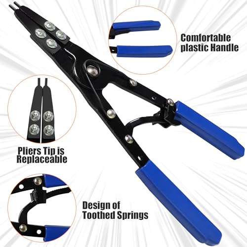 38700 Snap Ring Pliers External 10" Large Heavy Duty Ratchet Locking Design Anti-slip Circlip Pliers Blue Automotive Removal Tool Kit Compatible with Ford Super Duty Pickups 2007 and Newer (Blue) - color: Blue