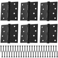 6 Pack Black 4'' Ball Bearing Door Hinges, 4 x 4 Inch Exterior Door Hinge - color: Black