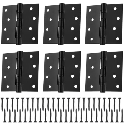 6 Pack Black 4'' Ball Bearing Door Hinges, 4 x 4 Inch Exterior Door Hinge - color: Black