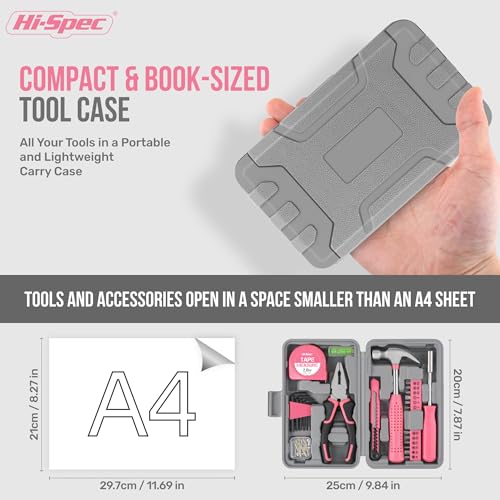 Hi-Spec Tool Set 25pc Pink Household DIY Tool Kit for Women. Small Mini Tool Box Set of Starter Basic Ladies Tools - color: Pale Pink