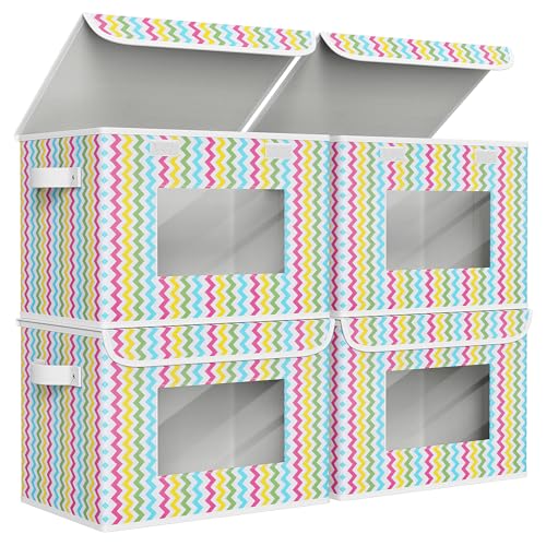 Univivi Fabric Foldable Storage Boxes with Lids, 4 Pack, Colorful - color: Colorful Ripple