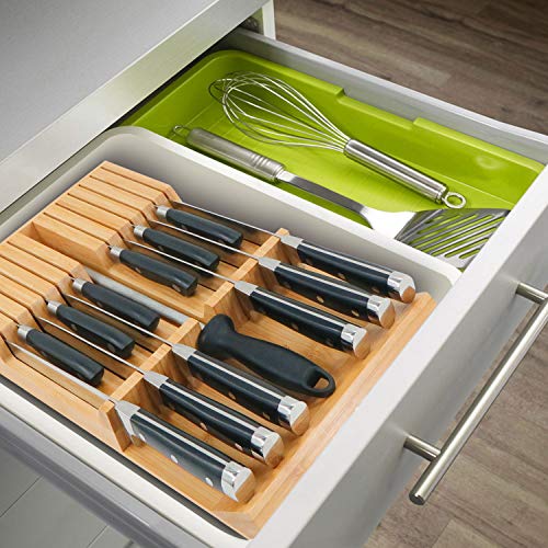 Utoplike In-Drawer Knife Block Bamboo Drawer Organizer, 12 Knives Holder - color: Natural, size: 12 Holder