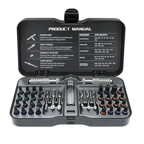 40-in-1 Precision Magnetic Ratchet Screwdriver Set with Case, Multi-Bit Screwdriver Kit with Torx & Hex Bits for Electronics Repair, Furniture Assembly & Home DIY (40PCS)