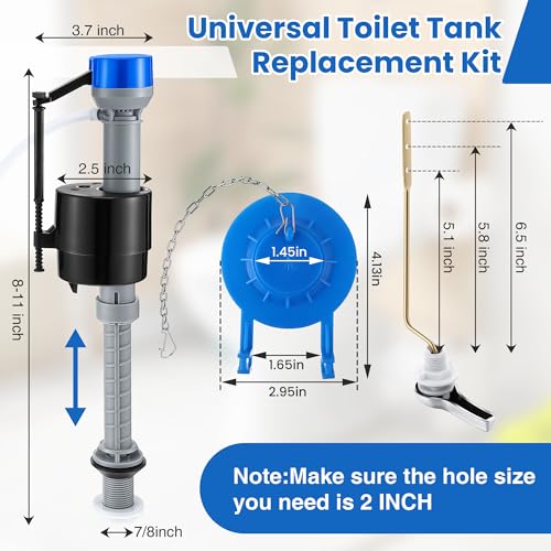 Saillong Universal Toilet Flusher Replacement Kit, Fill Valve, 2-Inch Flapper, Side Mount Handle Lever, Water-Saving, Adjustable Toilet Repair Kit Inside Tank, Easy to Install(1 Set,Blue Grey, Blue) - color: Blue Grey, Blue