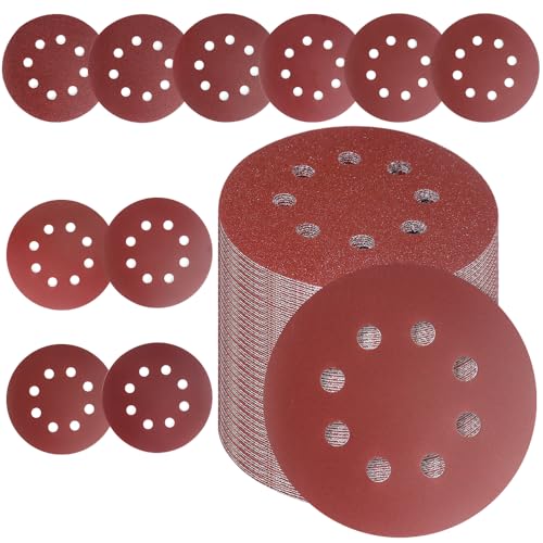 50 PCS 5 Inch 8 Hole Sanding Discs, Adhesive Hook and Loop Sandpaper for Random Orbital Sander, 60 80 120 180 220 320 Grit Sand Paper, Polishing and Derusting - size: 5 Inch - 50 Pcs
