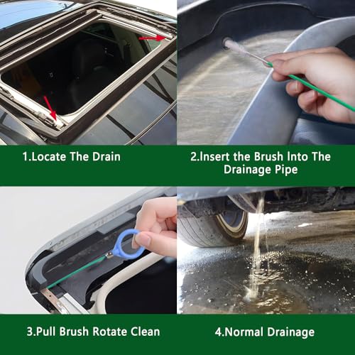 Auto Sunroof Drain Cleaning Tool, Car Wash Brush, 120 Inch Long Flexible Drain Brush Pipe Cleaners for Car, Auto Sunroof Pipe Cleaning Slim Drain Dredging Tool for Drains Sewers Windshields (3M) - color: 3m