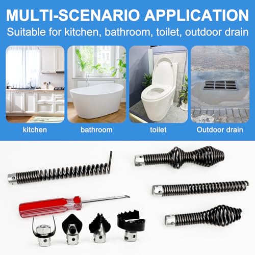 10-Piece Drain Snake Attachments for Ridgid K-400 Accessories, Drain Snake Drill attachment includes Cutting tools, Sawtooth, Glove for C4/6/7/8