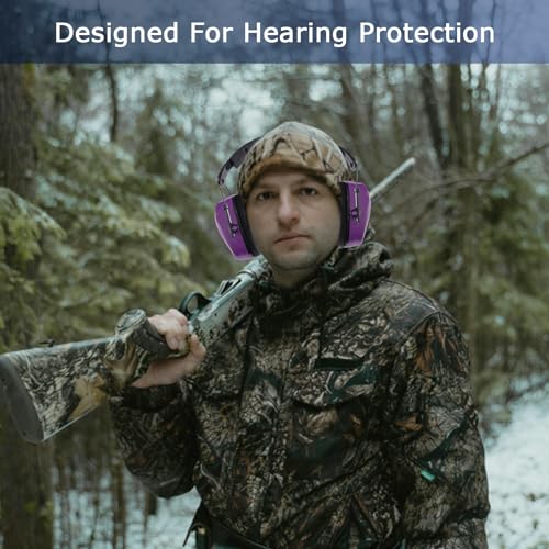 Safety Earmuffs for Ear Protection SNR 29 dB Noise Cancelling Ear muff Shooting Hunting Construction Noise Reduction - color: Purple