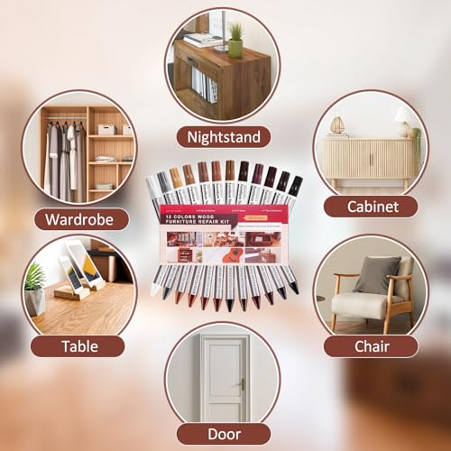 NEW Upgraded Furniture Repair Kit Wood Markers-Set of 24-Markers and Wax Sticks with Sharpener and black cloth Kit, Restore Nail Holes on Wood Furniture, Wood Marker Pens for Scratches, Molding Repair - size: 24-Markers and Wax Sticks