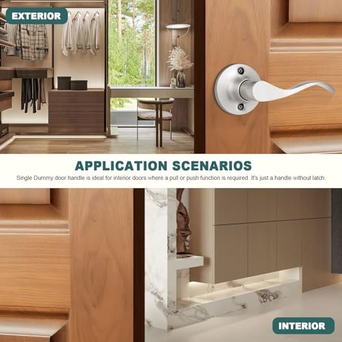 GOBEKOR Single Dummy Door Lever Right-Handed Dummy Door Handle Nickel for Closet French Doors, Non-Turning Door Handle Pull, 1 Pack - size: Right-Handed Dummy Lever
