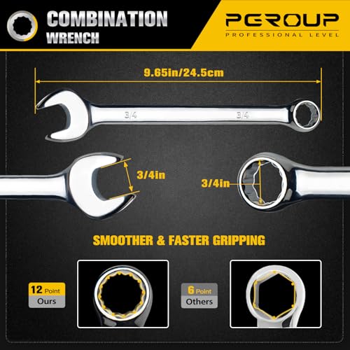 3/4" SAE Combination Wrench, CR-V Steel with Mirror Polish, 12-Point Design, 15-Degree Offset, Perfect for Auto Repair, Household, Car & Truck Emergency - size: 3/4"