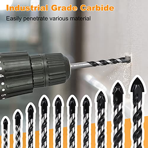 10-Piece Extended Masonry & Concrete Drill Bit Set, Carbide Tips, 1/8"-1/2" - size: 10 pcs 1/8"-1/2" Masonry Drill Bits Set