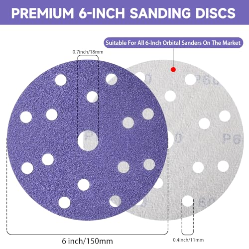 50Pcs 6 Inch Sanding Discs Assortment, Hook and Loop Orbital Sandpaper - style: MixGrit-50Pcs