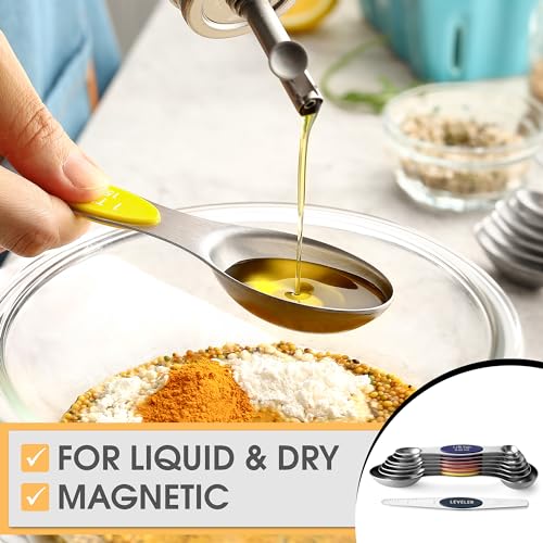 Spring Chef Stainless Steel 8 Magnetic Measuring Spoons, Mountain Sunrise - color: Mountain Sunrise, size: 1-Pack