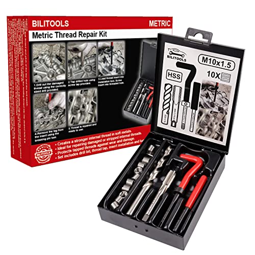 BILITOOLS M10x1.5 Thread Repair Kit, HSS Drill Helicoil Repair Kit Metric - size: M10 x 1.5, style: Metric