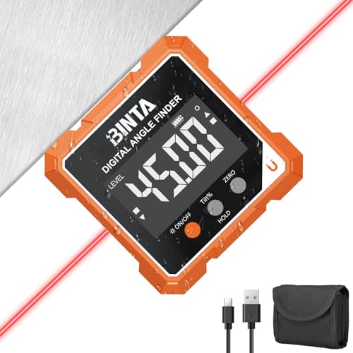 BINTA Digital Angle Finder with Laser, 4-side Magnetic Angle Gauge Orange - color: Orange
