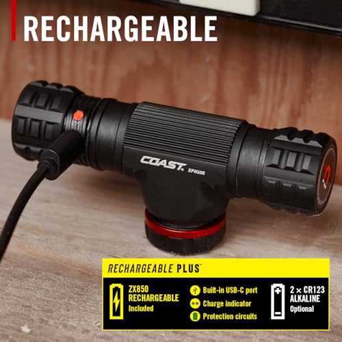 Coast XPH30R 1200 Lumen USB-C Rechargeable Dual Power Headlamp with Twist Focus Beam and Magnetic Base, 4.37 oz. - Black - color: Black