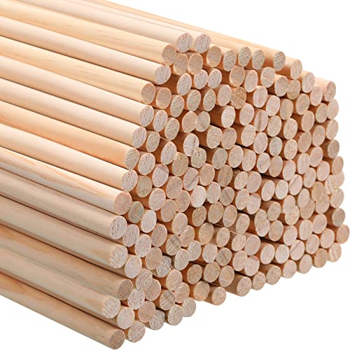 Treela 100 Pcs Wooden Dowels Rods Wood Sticks for Crafts Wooden Dowel Rods Unfinished Hardwood Sticks for DIY Crafts Art Class Woodworking (3/8 x 12 Inch) - size: 3/8 x 12 Inch