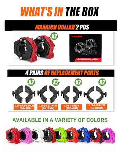 MAXRICH Ultra-Thin 1-Inch Barbell Clamps, Quick Release Weight Clips for 23–30mm Bars, Secure Barbell Collars for Home Gym - color: Black+red