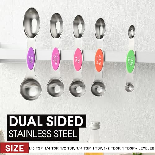 Spring Chef Stainless Steel Magnetic Measuring Spoons Set of 8, Neon - color: Neon, size: 1-Pack