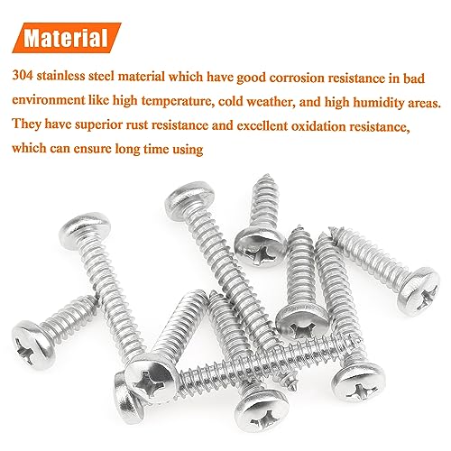 #14 x 3/4" 1" 1-1/4" 1-1/2" 2" Wood Screws Set, HELIFOUNER 48 Pieces Phillips Pan Head Self-Tapping Screws Assortment Kit, Phillips Pan Head Wood Screws, 304 Stainless Steel - size: #14