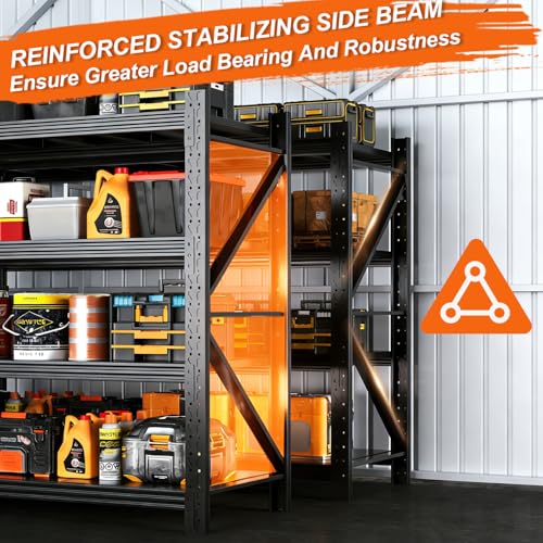 Metal Garage Shelving Unit, Heavy Duty Adjustable Industrial Storage Shelves, Steel Storage Rack for Garage, Warehouse, Basement, Black, 64.6" H x 67" W x 21.7" D, 1 Pack - size: 64.6"H x 67"W x 21.7"D