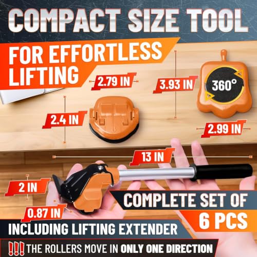 Furniture Lifter Tool with 4 Appliance Rollers 660 Lbs - Furniture Lifters for Heavy Furniture Movers with Wheels Furniture Lift Mover Tool Set - Heavy Furniture Sliders Moving Furniture Gliders - color: Orange