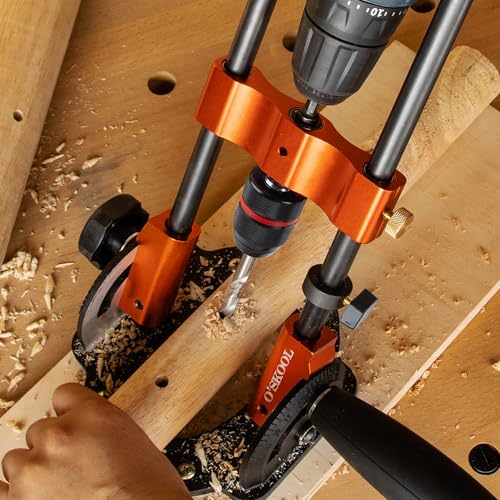 O'SKOOL Portable Multi-Angle Drill Guide, 60 Degree Adjustable Stand | Angle Scale, 1/2" Keyless Metal Chuck, 3/8" Hex Shank, Depth Stop Ring, For Flat And Round Workpieces,DAB014