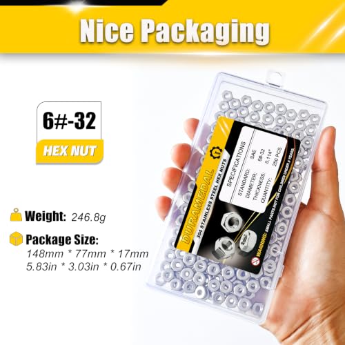 6-32 UNC Hex Nuts 250Pcs 304 Stainless Steel A2-70 Rustproof - size: SAE 6-32;250pcs