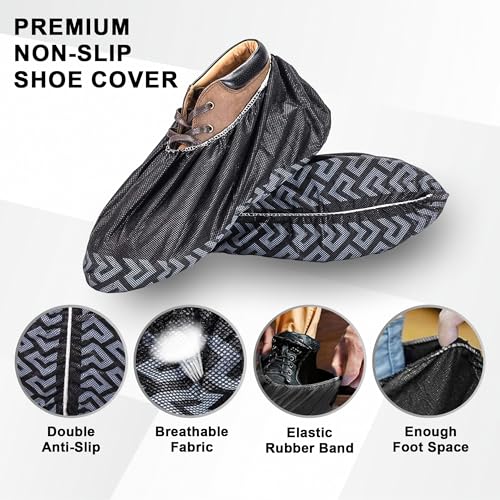 ProtectX Premium Disposable Large Shoe Covers, Slip Resistant, Durable Non-Woven Polypropylene Fabric for Booties, Fits Up to 10.5 US Men and 12 US Women Size, Black 100-pack (50 pairs) - size: Black PP Large 100PK