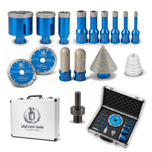 16-Piece Diamond Hole Saw Kit – Vacuum-Brazed Diamond Drill Bits for Tile, Porcelain Tile, Ceramic, Granite & Marble – Includes Finger Bits, Dust Guard, Adapter & Carrying Case