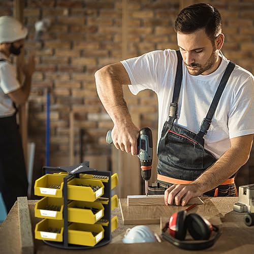 UNITEDPOWER Rotating Storage Bins, Tool Organizer, Hardware Crafts, Small Parts, Nuts and Bolts, Revolving 12 Bins Storage for Workshop, Shed, Garage, Home