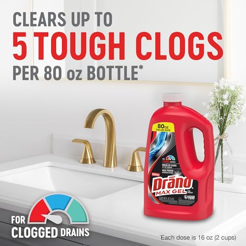 Drano Max Gel Drain Clog Remover & Cleaner, Safe for All Pipes/Septic, 80oz - size: 80 Fl Oz (Pack of 1)