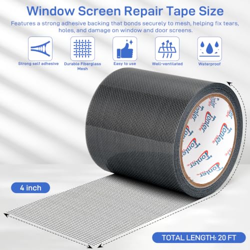 Black Window Screen Repair Tape 4" x 20FT Fiberglass Strong Adhesive - color: Black, size: 4in×20ft